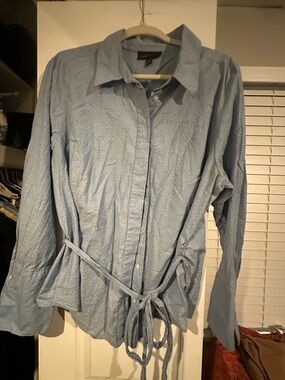 Lane Bryant Light Blue Button-Front Tie-Waist Shirt